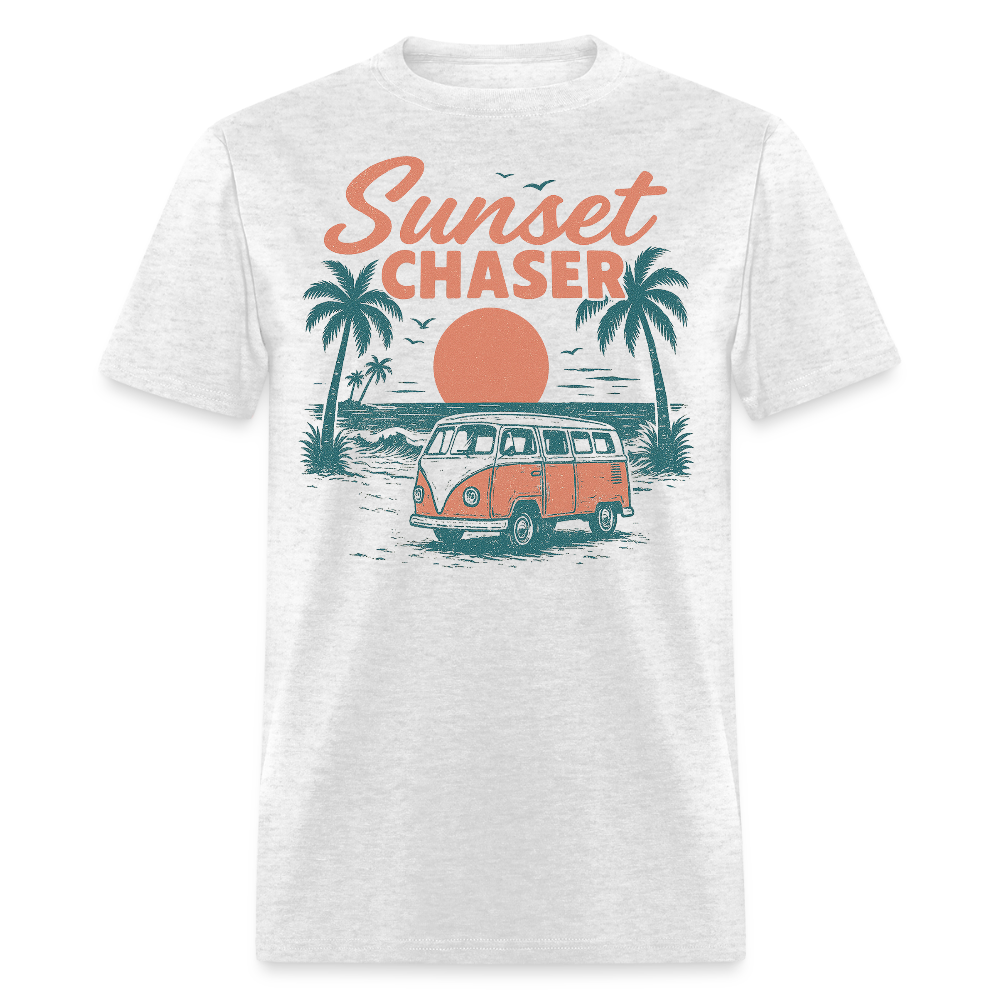 Retro Sunset Beach Travel T-shirt - light heather gray