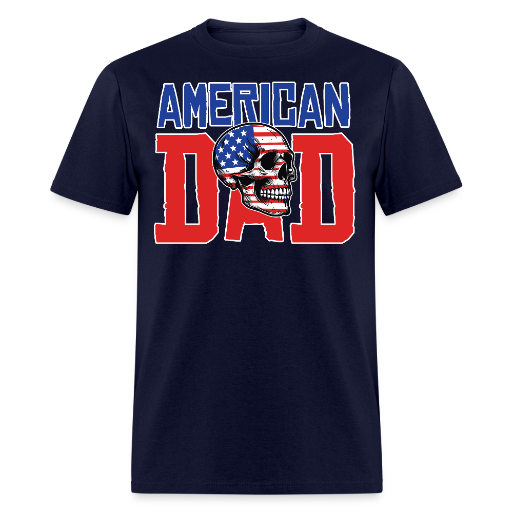 Skull American Flag Patriotic American Dad T-shirt - navy