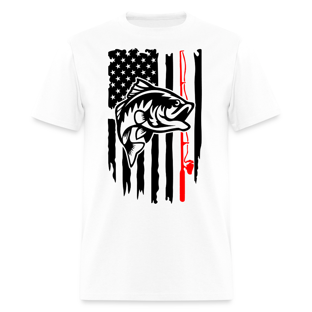 Bass Fishing Tee With American Flag T-Shirt - white