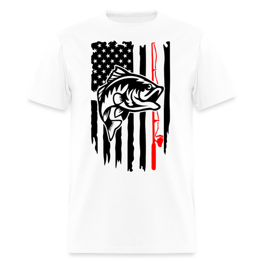Bass Fishing Tee With American Flag T-Shirt - white