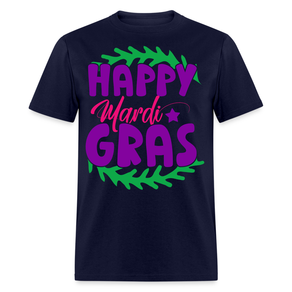 Happy Mardi Gras Graphic Tee New Orleans Carnival Festival T-shirt - navy