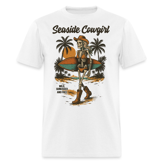 Seaside Cowgirl Skeleton Surf T-shirt - white