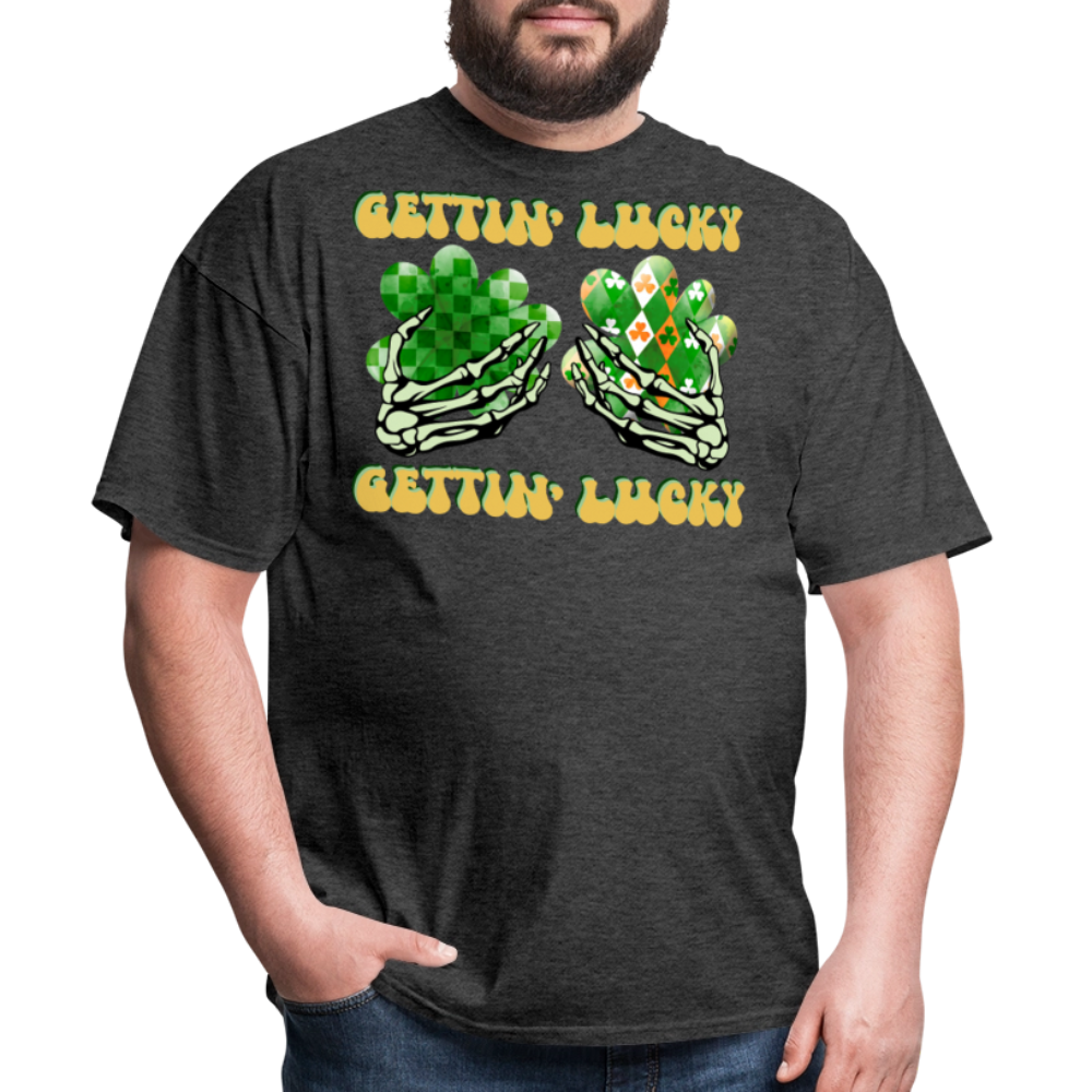 Gettin' Lucky St Patrick’s Day Skeleton T-shirt - heather black