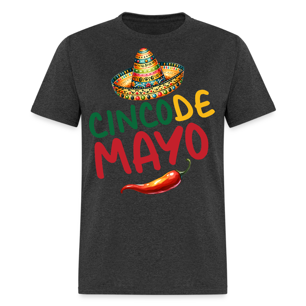 Mexican Sombrero And Chili Pepper Tee Cinco de Mayo Party T-shirt - heather black