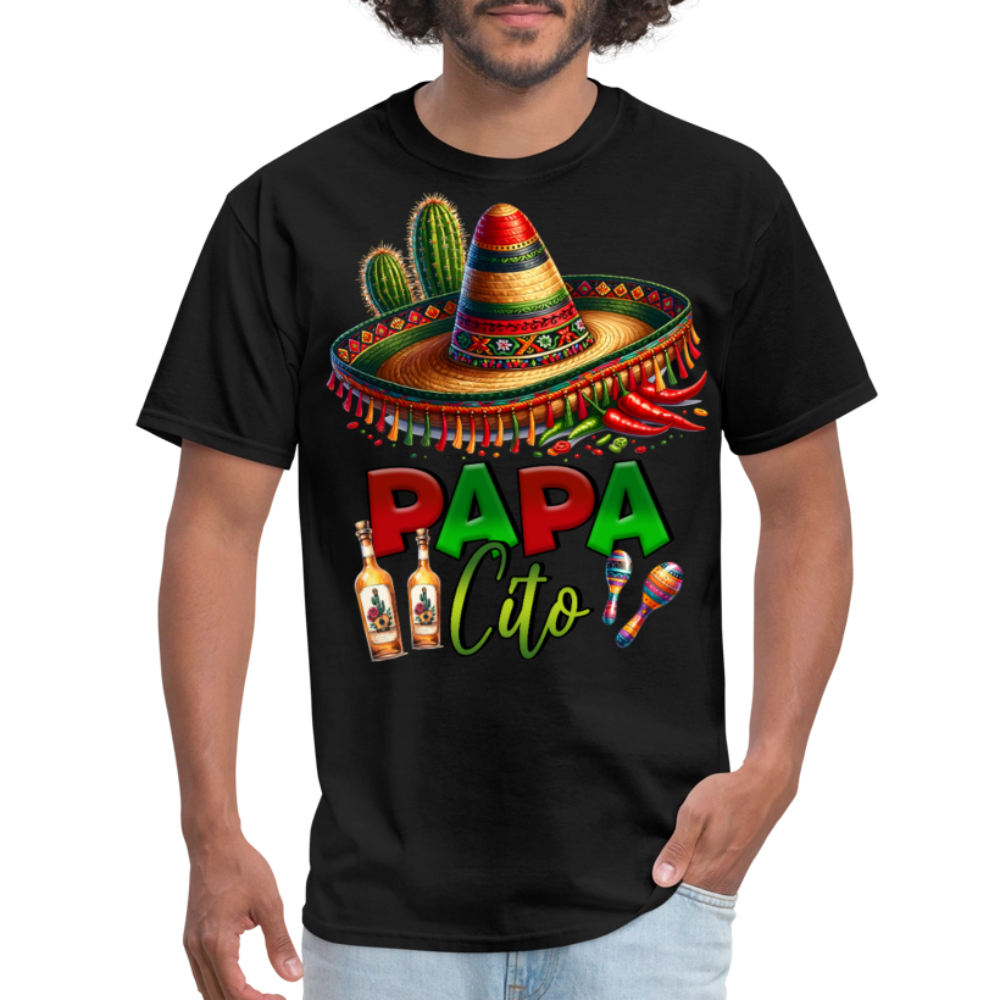 Papacito Sombrero Tequila Tee Mexican Dad Gift Funny T-shirt - black