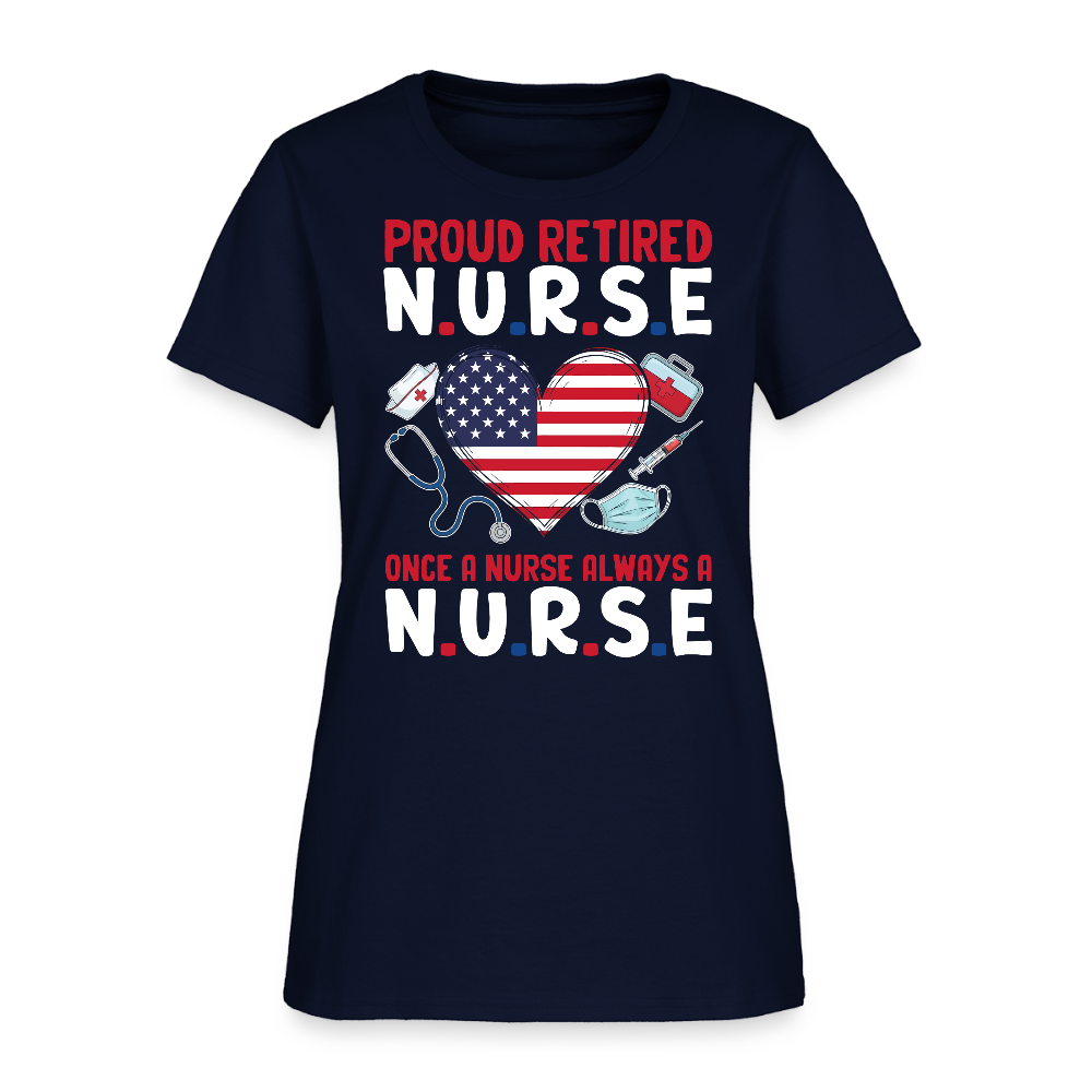 Proud Retired Nurse T-Shirt For Women - navy