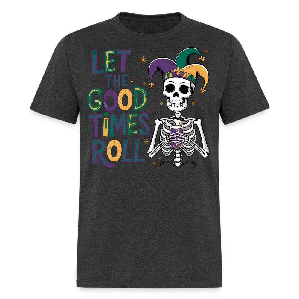 Let the Good Times Roll Mardi Gras Tee Funny Skeleton Jester Hat T-shirt - heather black