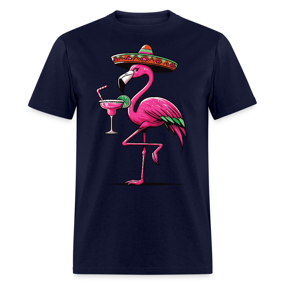 Tropical Flamingo Margarita Tee Pink Flamingo Drinking T-shirt - navy