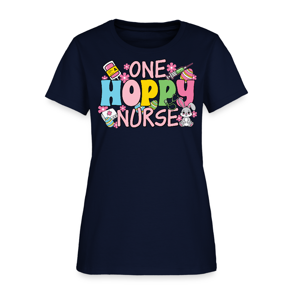 One Hoppy Nurse Cute Easter Bunny T-Shirt - navy