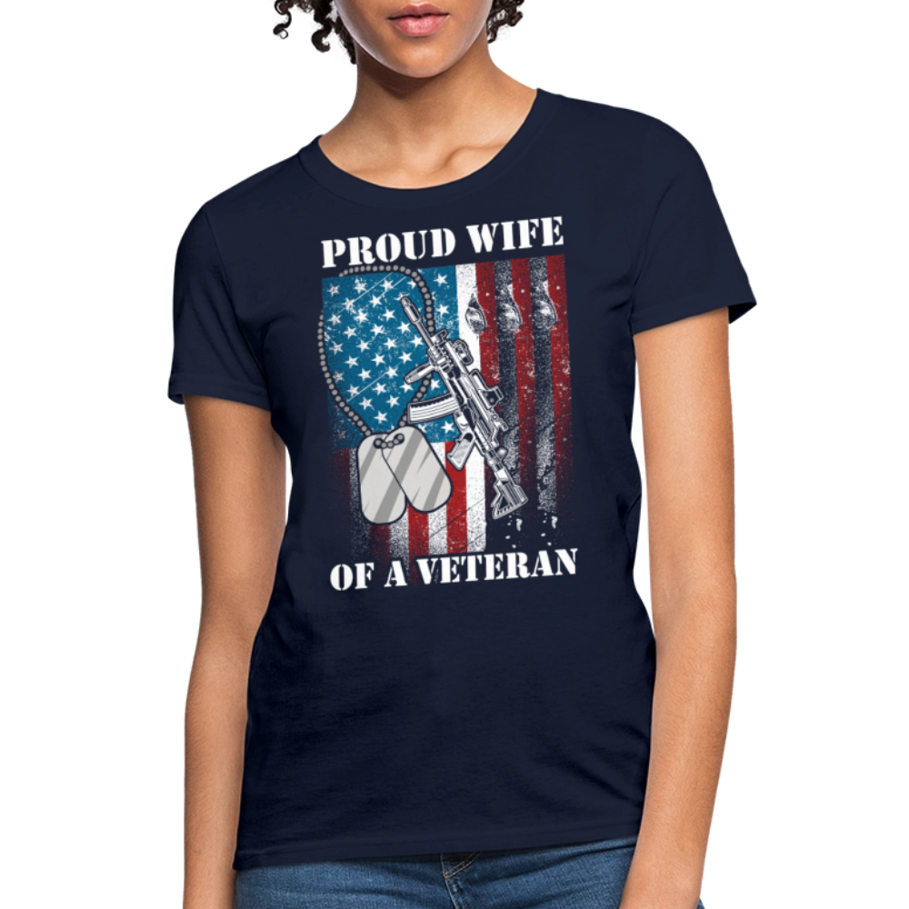 Proud Wife Of A Veteran Patriotic Military T-Shirt - navy