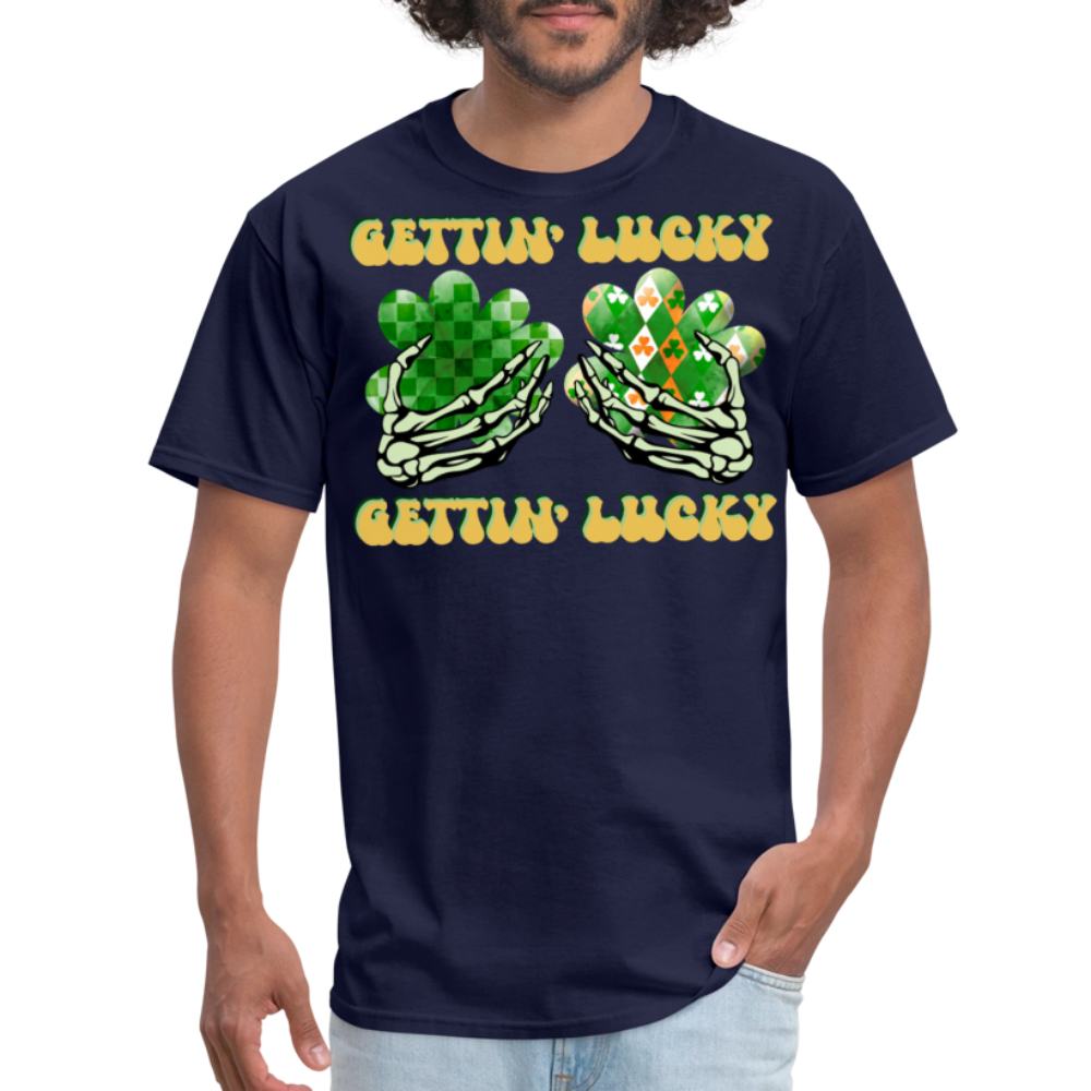 Gettin' Lucky St Patrick’s Day Skeleton T-shirt - navy