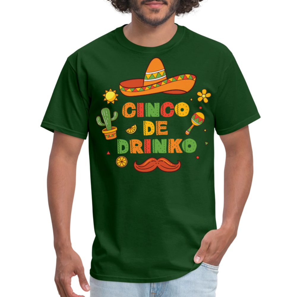 Sombrero and Mustache Party Tee Funny Cinco de Mayo drinking T-shirt - forest green