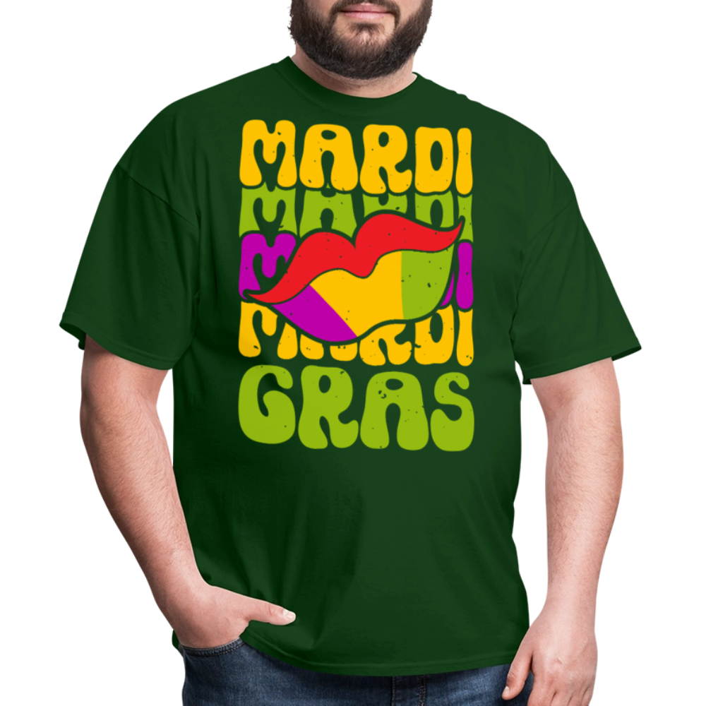 New Orleans Carnival Funny Mardi Gras Lips T-shirt - forest green