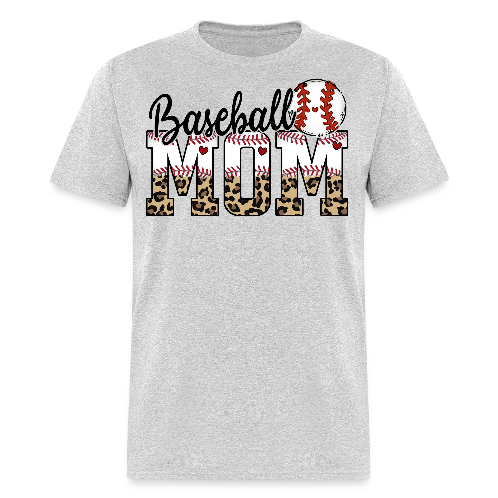 Cute And Stylish Baseball Mom Leopard Print T-shirt - heather gray