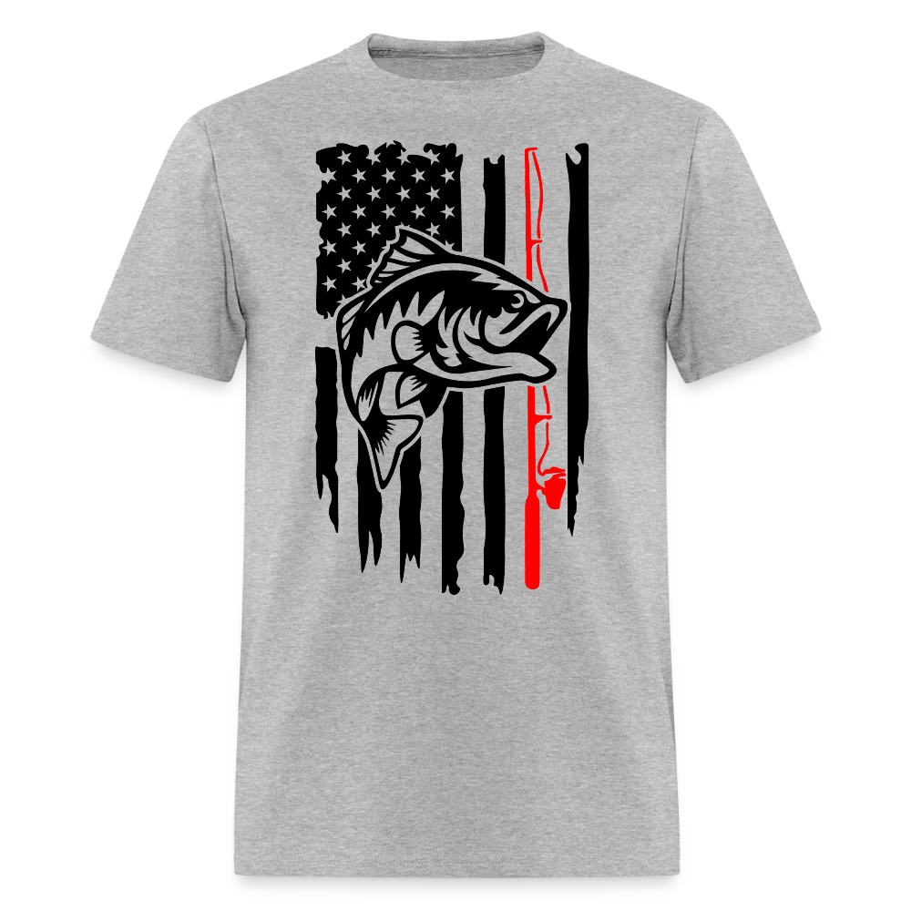 Bass Fishing Tee With American Flag T-Shirt - heather gray