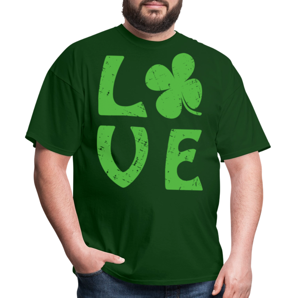 Lucky Clover Distressed Love Graphic T-shirt - forest green