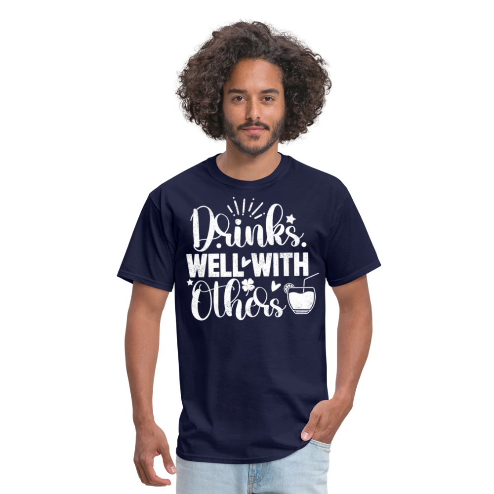 Drinks Well with Others Funny Beer T-Shirt for Party Lovers - navy