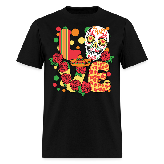 Day Of The Dead Skull Tee Mexican Heritage Floral Skull T-shirt - black