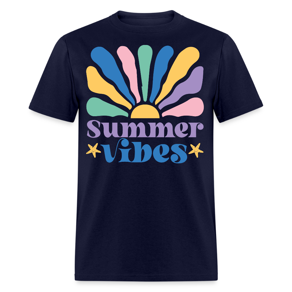Retro Summer Vibes Tee Colorful Sunburst Summer T-shirt - navy