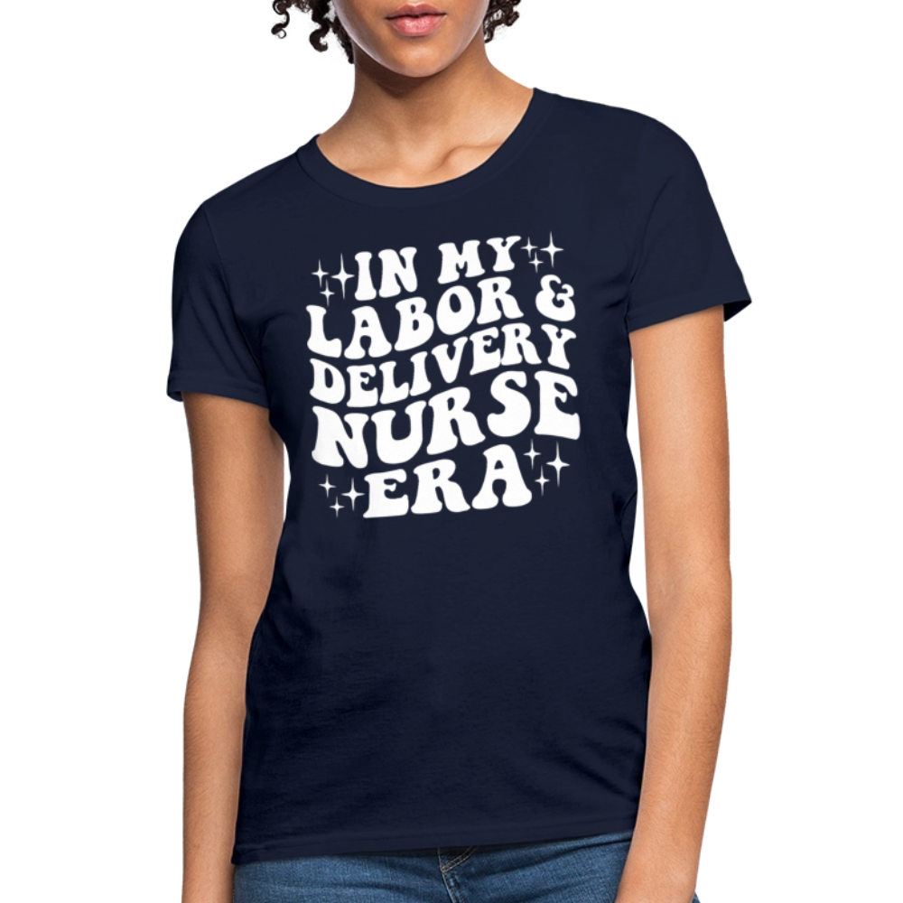 In My Labor & Delivery Nurse Era Groovy Nurse T-Shirt - navy