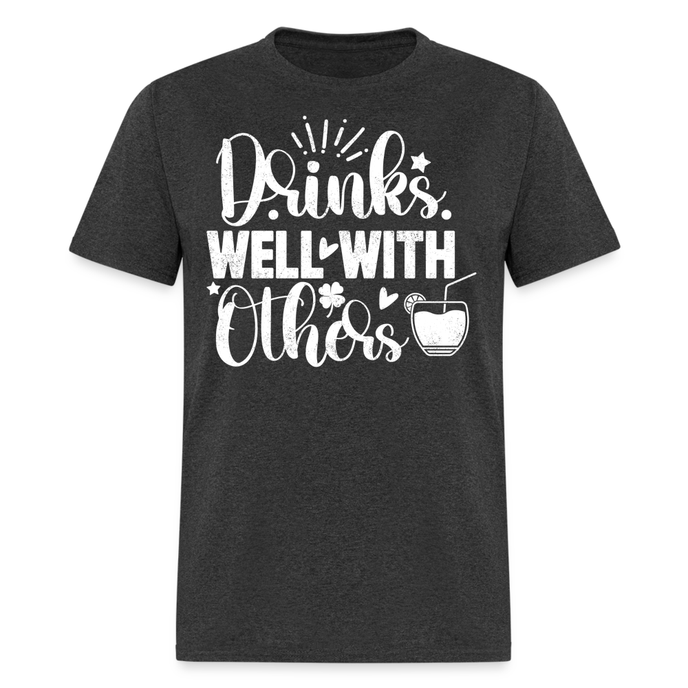 Drinks Well with Others Funny Beer T-Shirt for Party Lovers - heather black