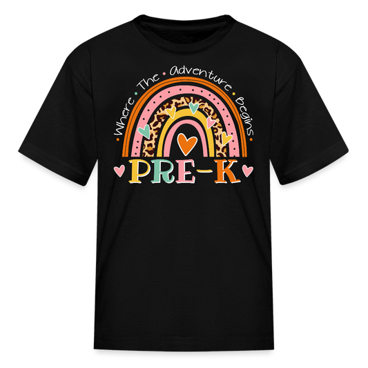 Pre-K Where The Adventure Begins Kids' T-Shirt - black