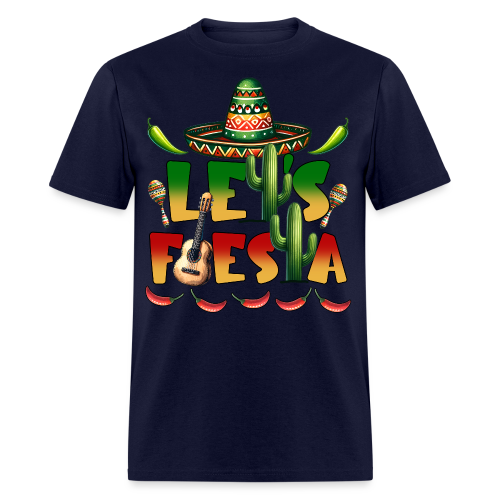 Let's Fiesta Mexican Shirt Sombrero And Cactus Party T-shirt - navy