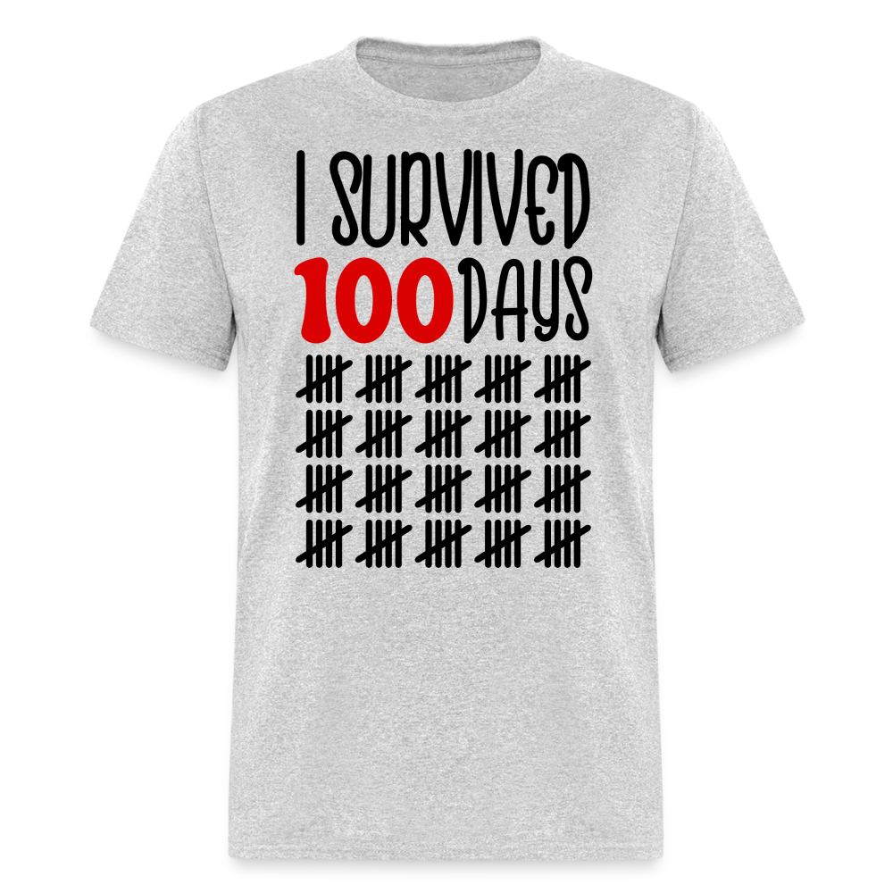 Funny 100 Days Survived School Tee Teacher Appreciation T-shirt - heather gray