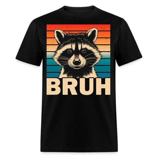 Funny Meme Graphic Tee Retro Bruh Raccoon T-shirt - black