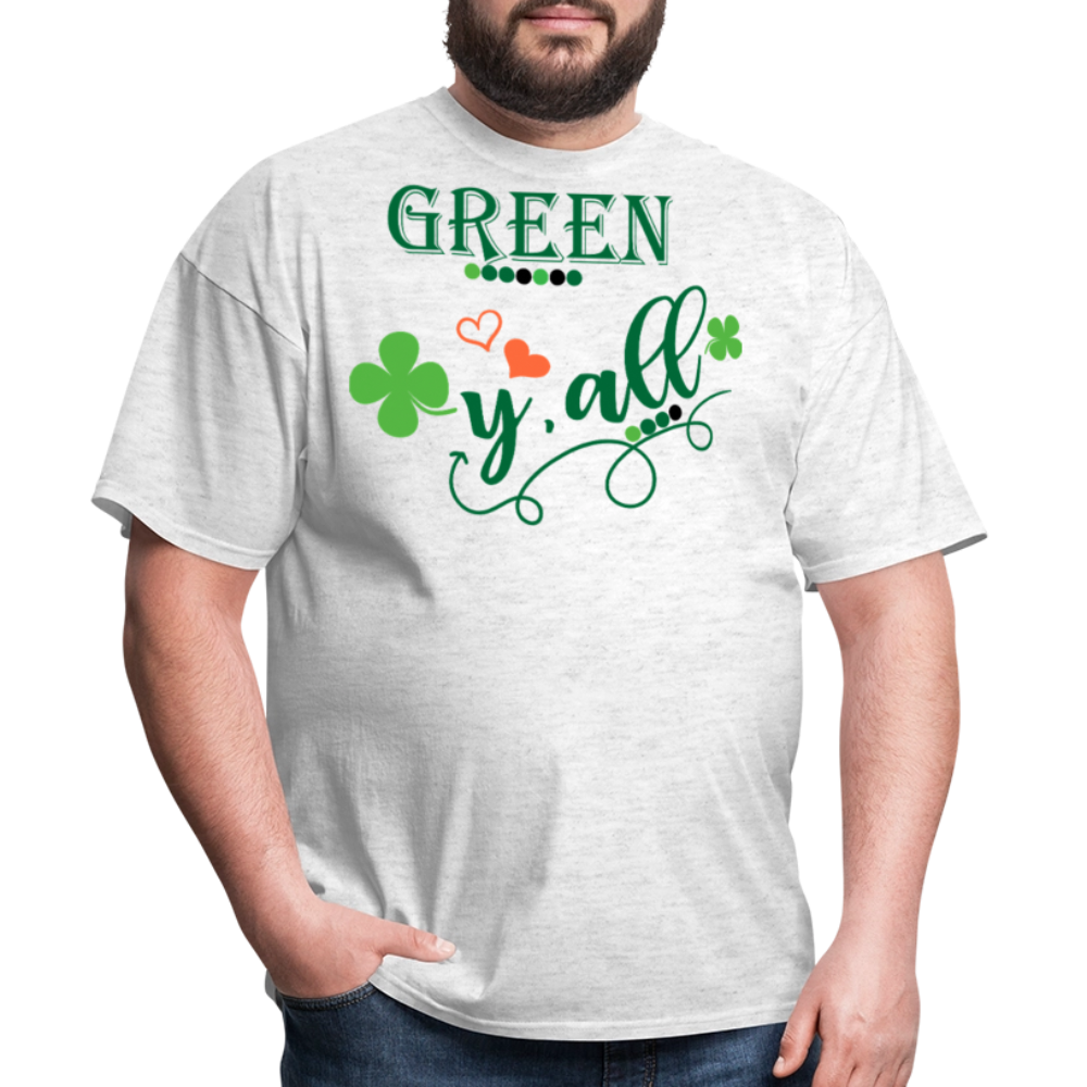 Cute Irish Clover Graphic Tee Green Y'all St Patrick’s Day T-shirt - light heather gray