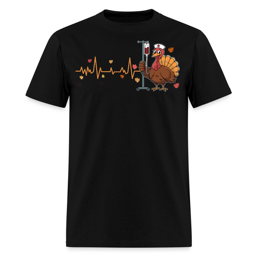 Thanksgiving Nurse Heartbeat Turkey Fall Scrub T-Shirt - black