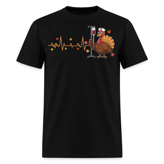 Thanksgiving Nurse Heartbeat Turkey Fall Scrub T-Shirt - black