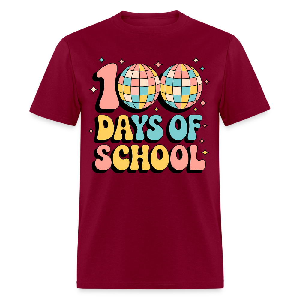 100 Days Of School Tee  For Teachers Funny Disco Theme T-shirt - burgundy