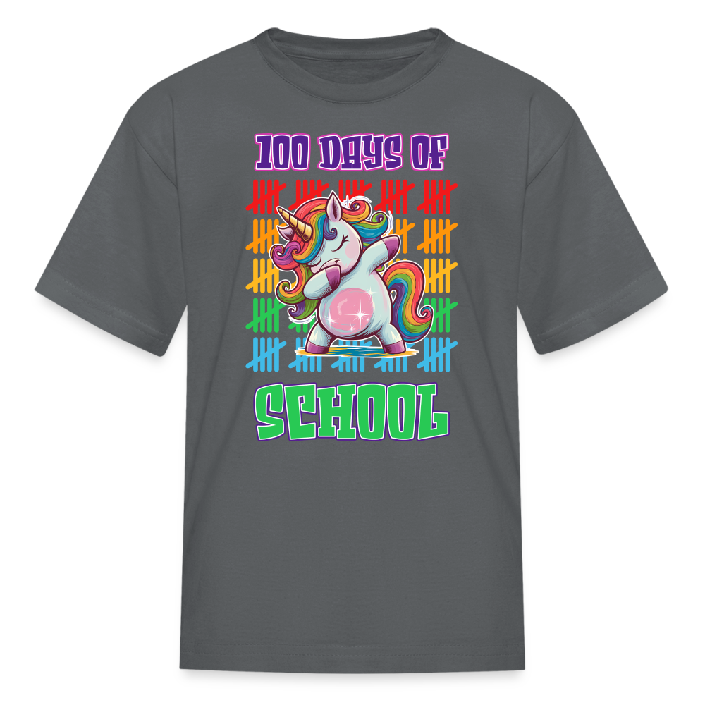 100 Days Of School Unicorn Kids T-Shirt - charcoal