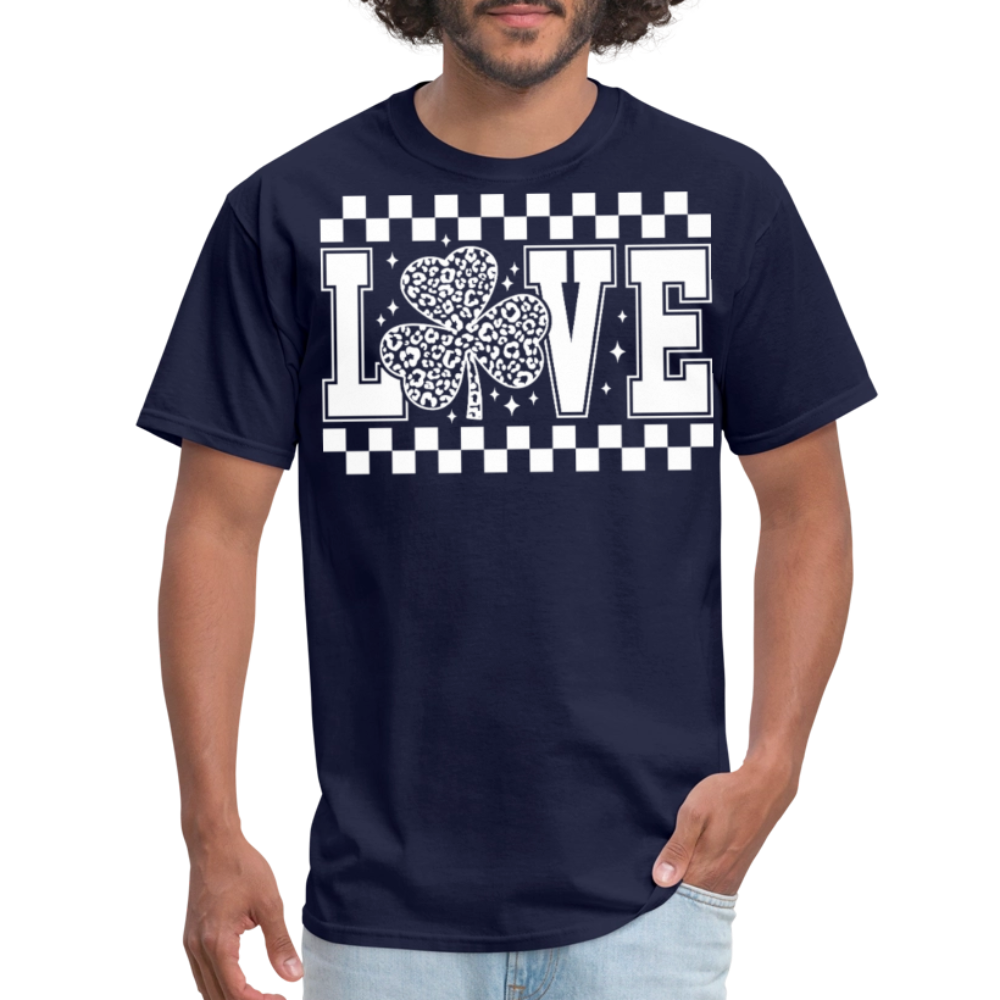 Shamrock Checkered Love Tee St Patrick’s Day leopard Print T-shirt - navy