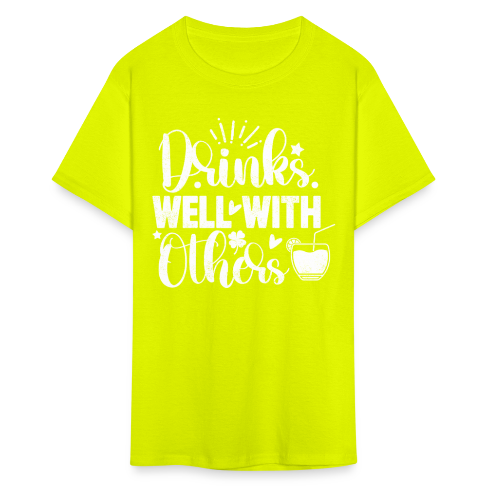 Drinks Well with Others Funny Beer T-Shirt for Party Lovers - safety green