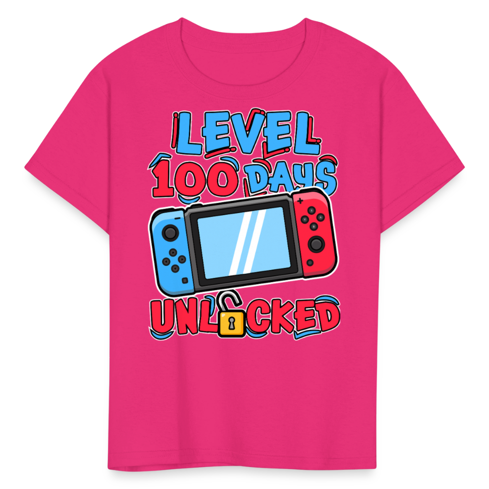 100 Days Unlocked Video Game Tee Gaming Milestone Kids T-shirt - fuchsia