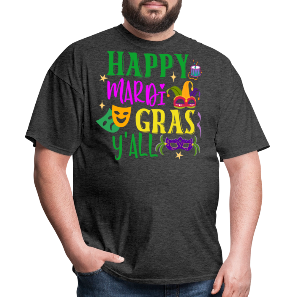 Funny Mardi Gras Y'all Graphic Unisex Classic T-shirt - heather black