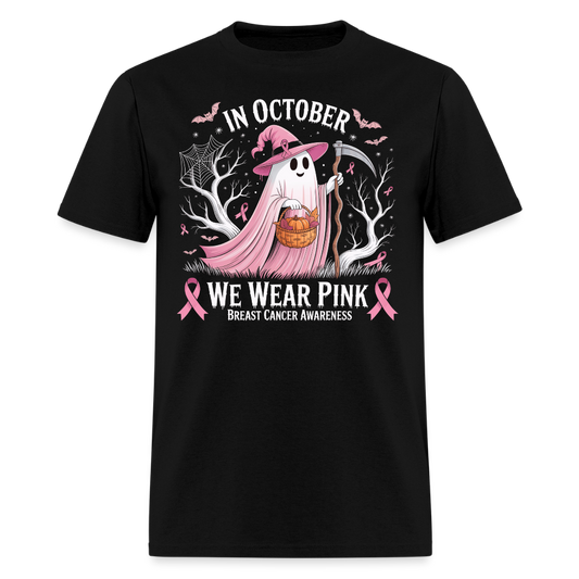 In October We Wear Pink Breast Cancer Ghost T-Shirt - black