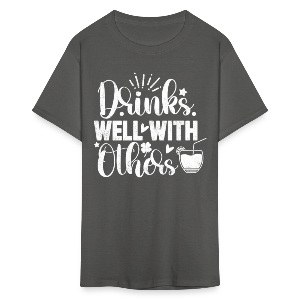 Drinks Well with Others Funny Beer T-Shirt for Party Lovers - charcoal