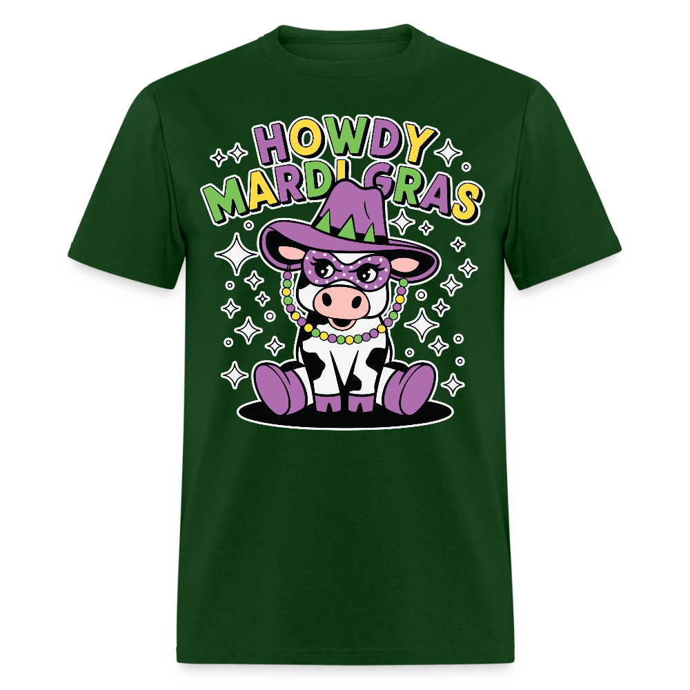 Howdy Mardi Gras Western-style Tee Cute Mardi Gras Cow T-shirt - forest green