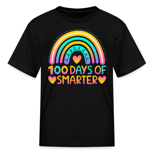 Rainbow and Heart Design for Kids and School Milestones 100 Days Smarter T-Shirt - black