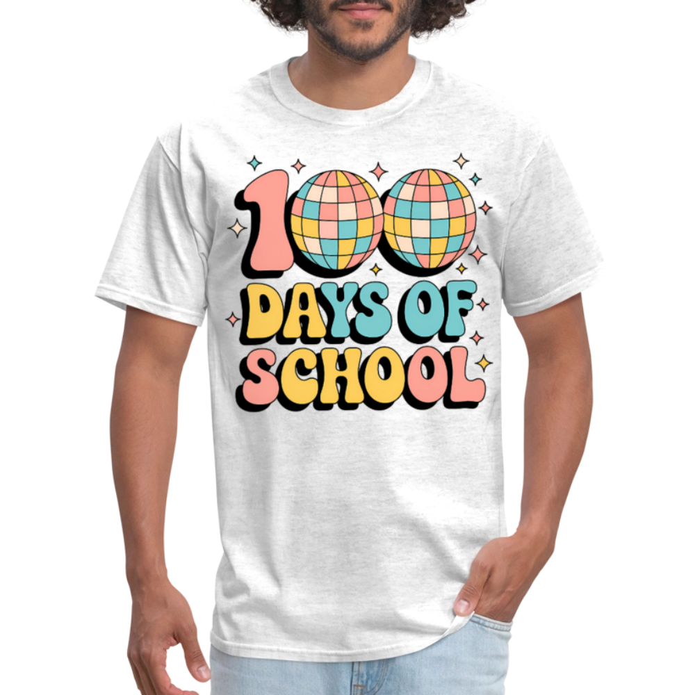 100 Days Of School Tee  For Teachers Funny Disco Theme T-shirt - light heather gray