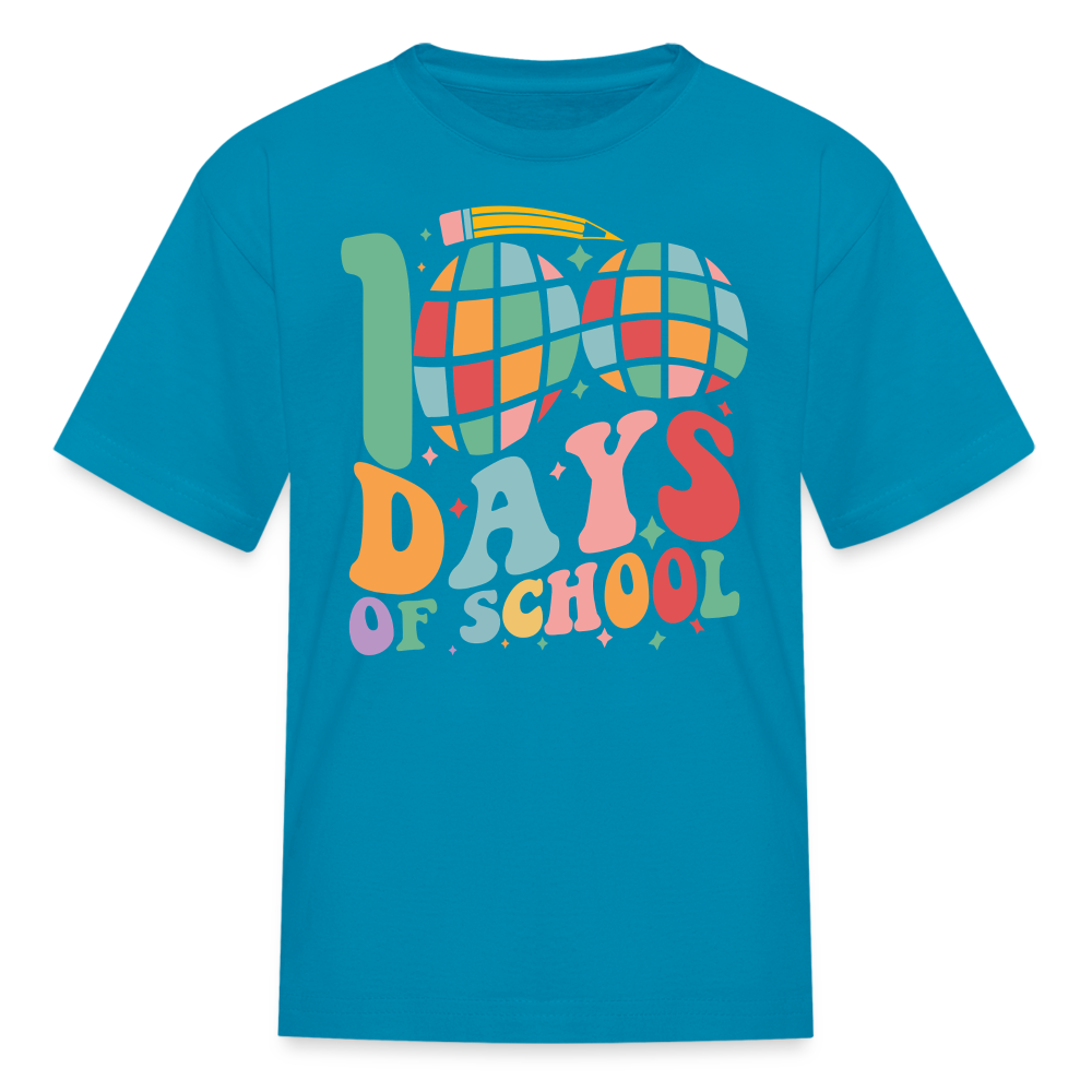 Retro 100 Days Of School Disco Ball Kids T-Shirt - turquoise