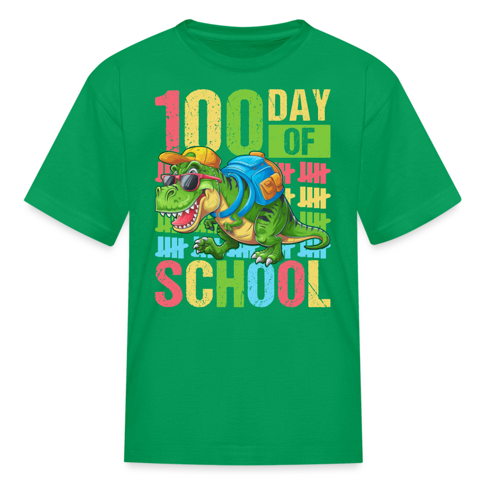 100 Days of School Tee for Kids Funny Dinosaur T-shirt - kelly green