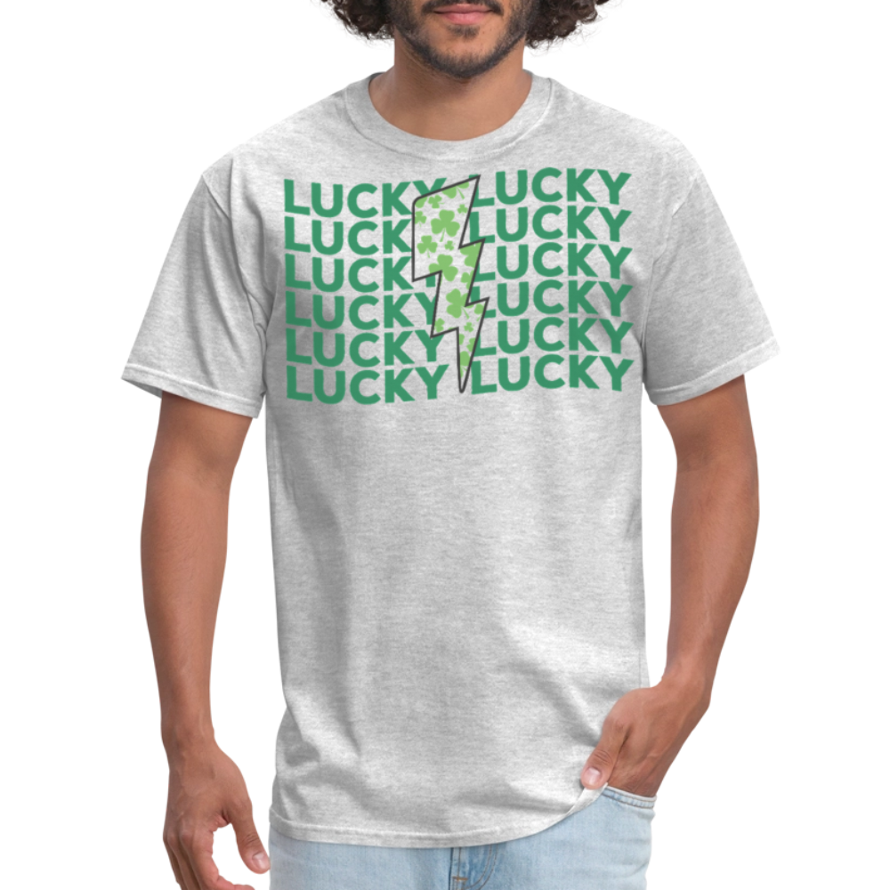 Green Shamrock Lightning Bolt Lucky T-shirt - heather gray