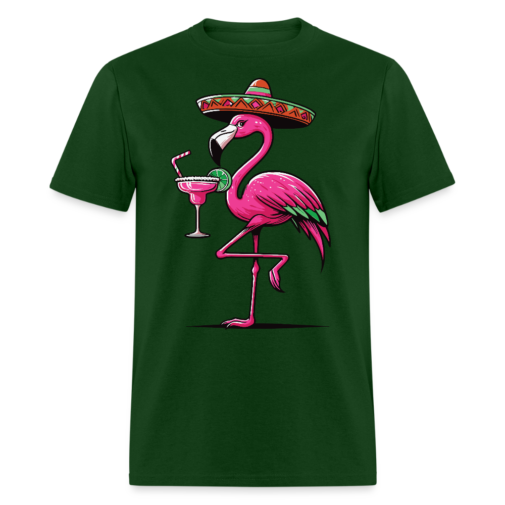 Tropical Flamingo Margarita Tee Pink Flamingo Drinking T-shirt - forest green