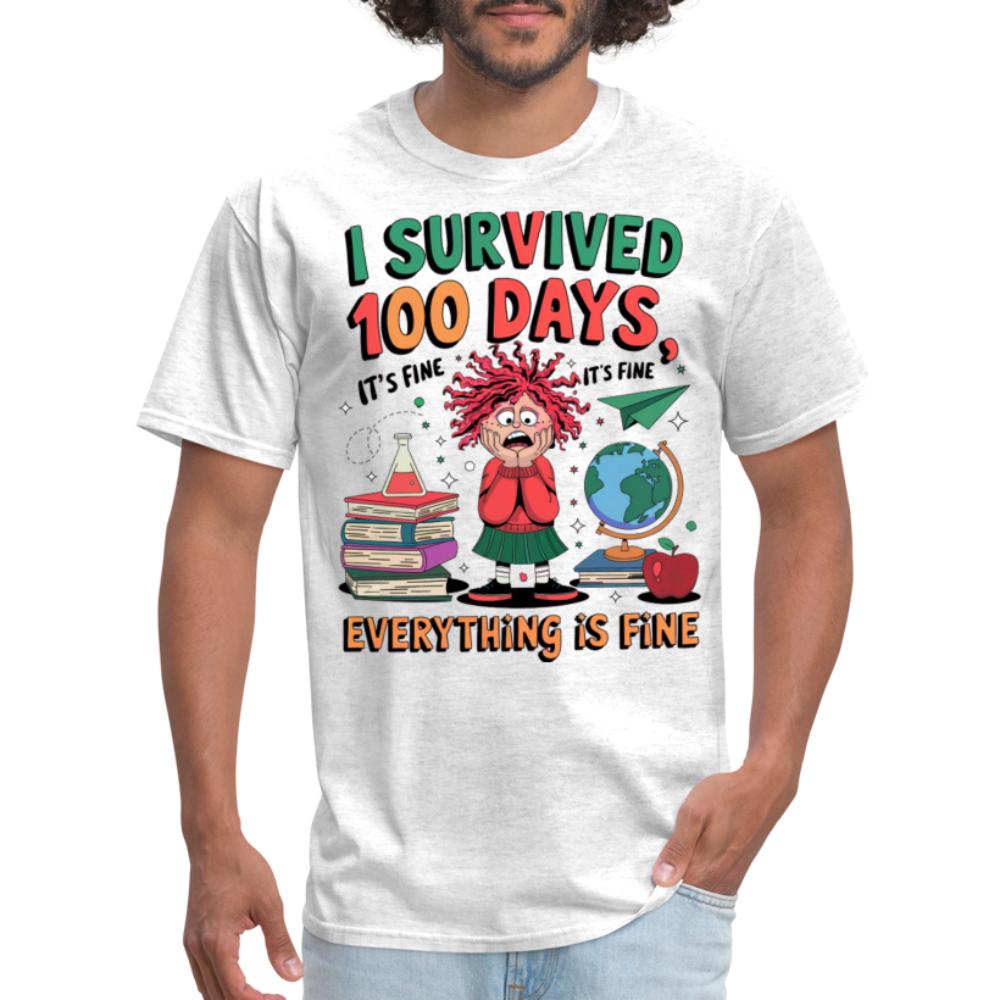 I Survived 100 Days of School Shirt - Funny Teacher and Student Celebration Unisex T-Shirt - light heather gray