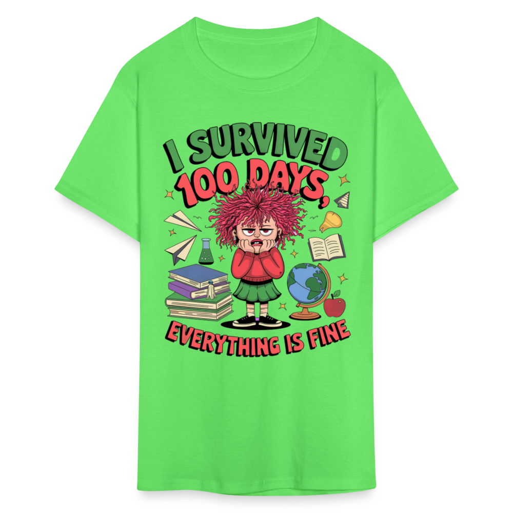 I Survived 100 Days Everything is Fine Tee Funny School Anniversary T-Shirt - kiwi