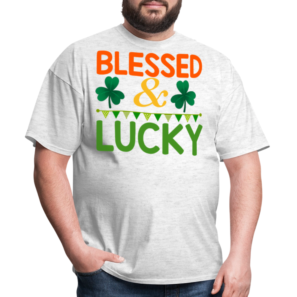 Blessed And Lucky Shamrock Irish T-shirt - light heather gray